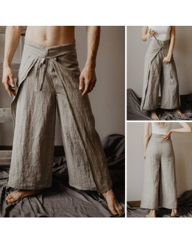 Casual Pure Colour Cotton Linen Flare Pants